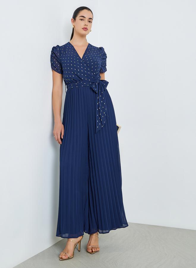 Styli Women Wide Leg Jumpsuit with Lurex Dobby Detail - Image 5